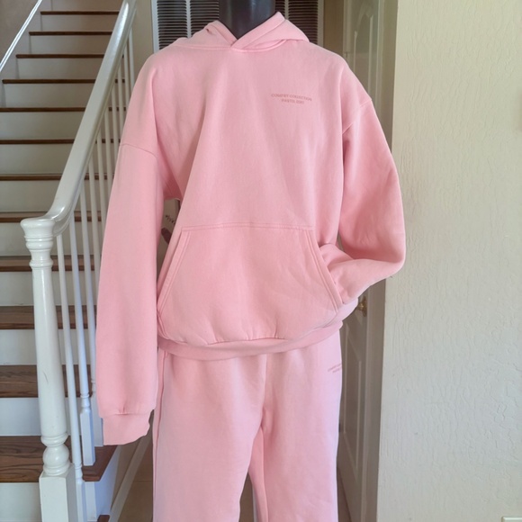 NWOT Comfrt Cozy Pastel Pink Hoodie & Sweat Pants 2 Piece Set Unisex XL - Picture 2 of 6